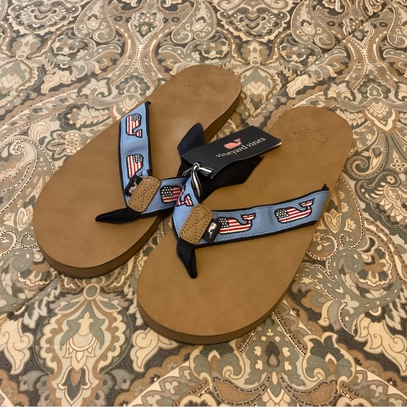 New Vineyard Vines Leather Flip Flops Men’s Sz 13 main image 5